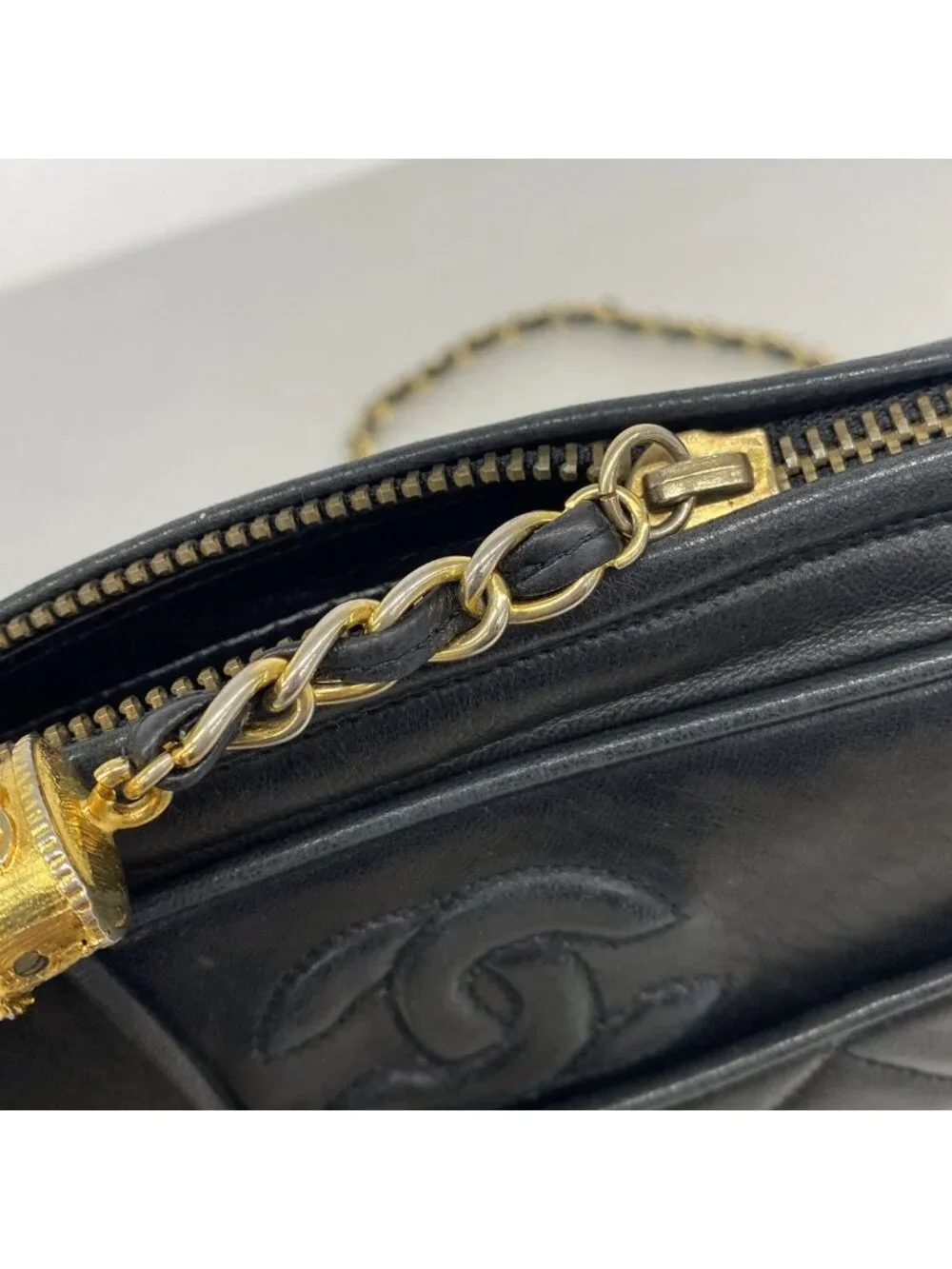 Chanel Shoulder Bag Quilted Lambskin Black Gold